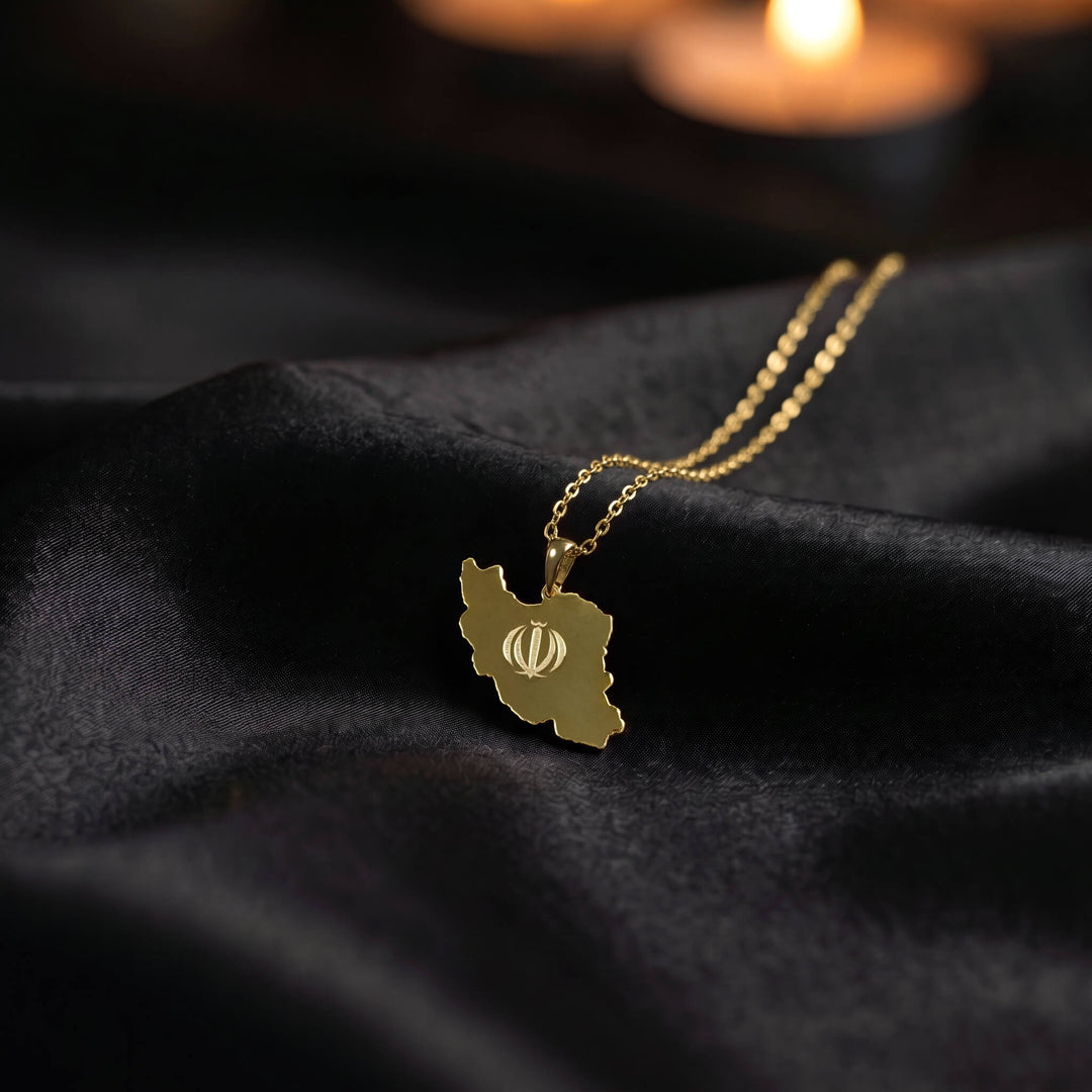 Iran map necklace, gold finish