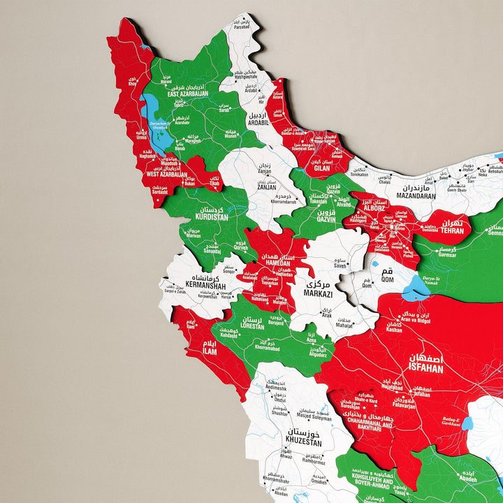 Colorful Iran Wooden Wall Map Heritage Home Decor
