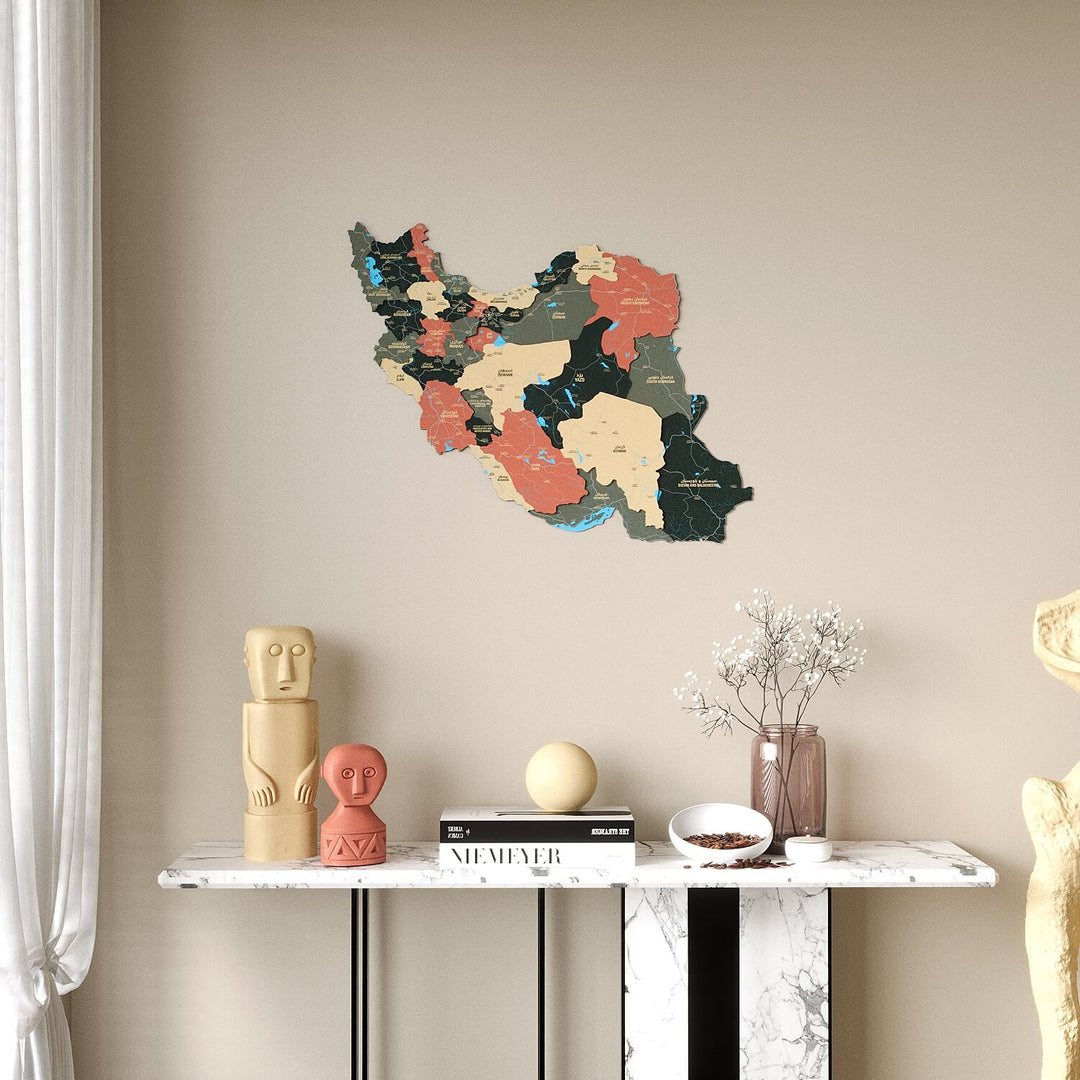 Colorful Iran Wooden Wall Map Heritage Home Decor