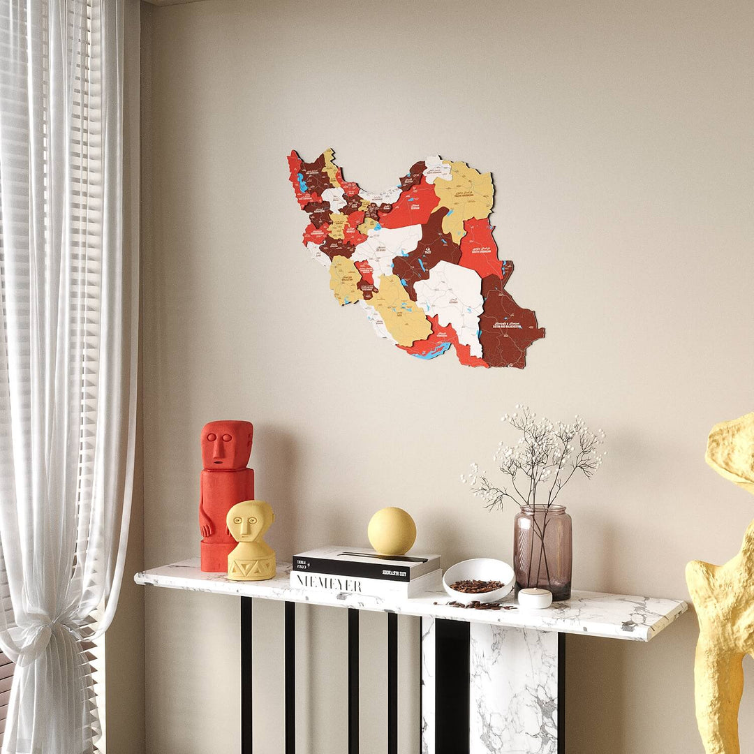 Colorful Iran Wooden Wall Map Heritage Home Decor