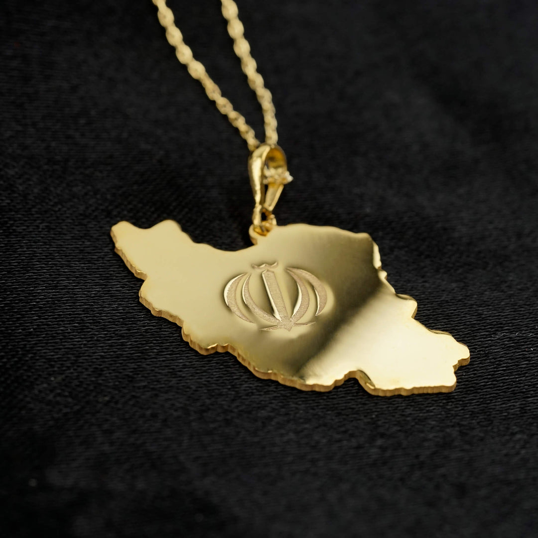 Iran map necklace in gold