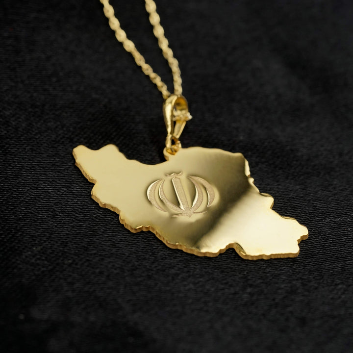 Iran map necklace in gold