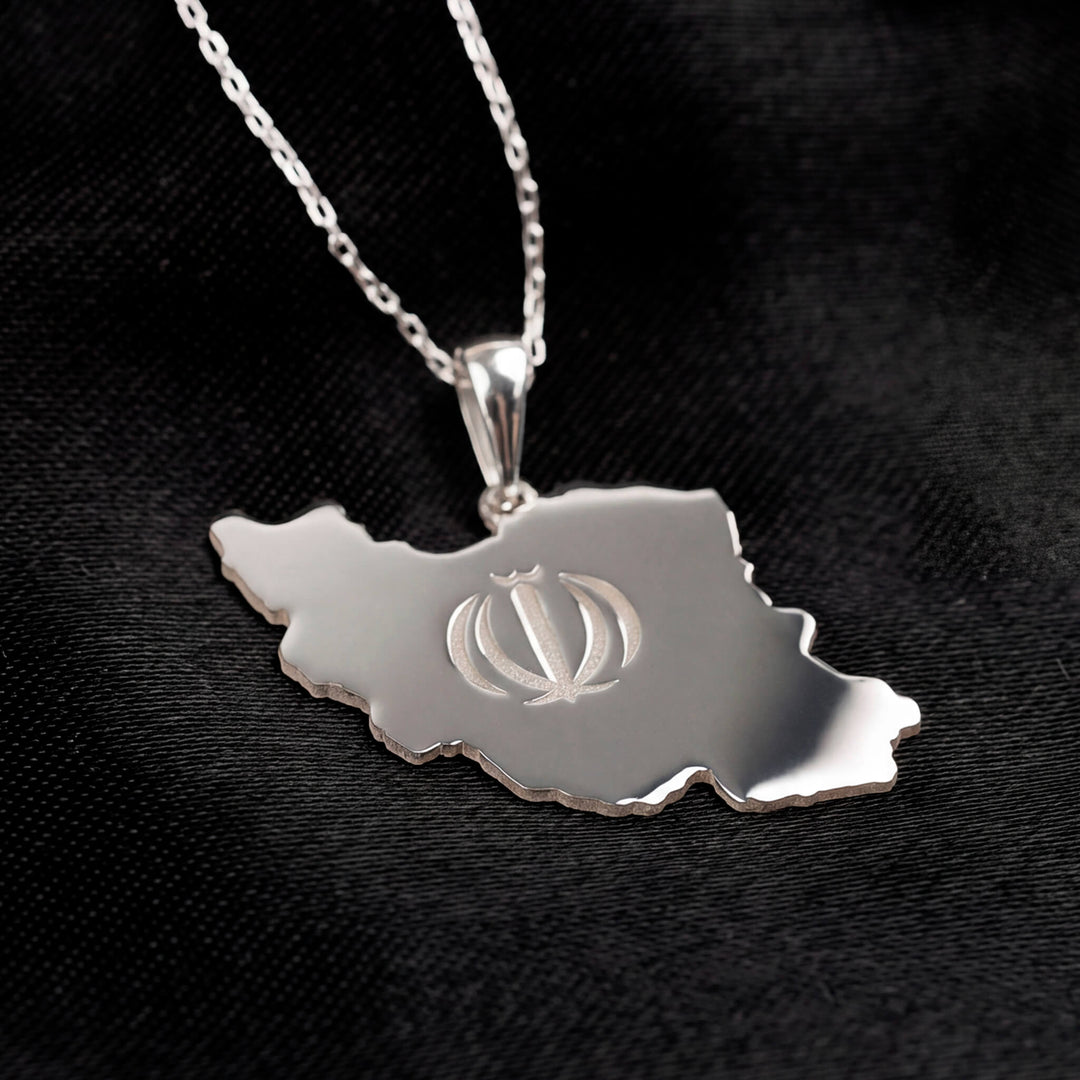 Iran map necklace in sterling silver