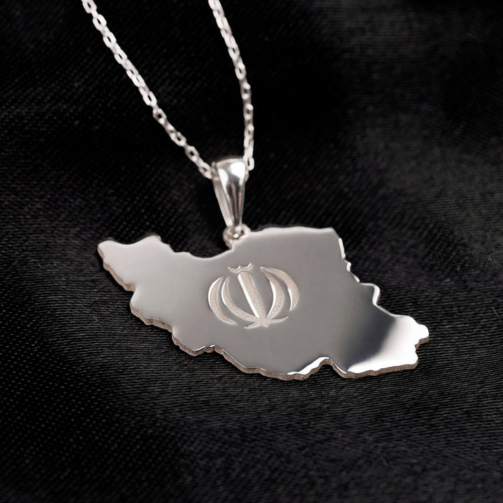 Iran map necklace in sterling silver