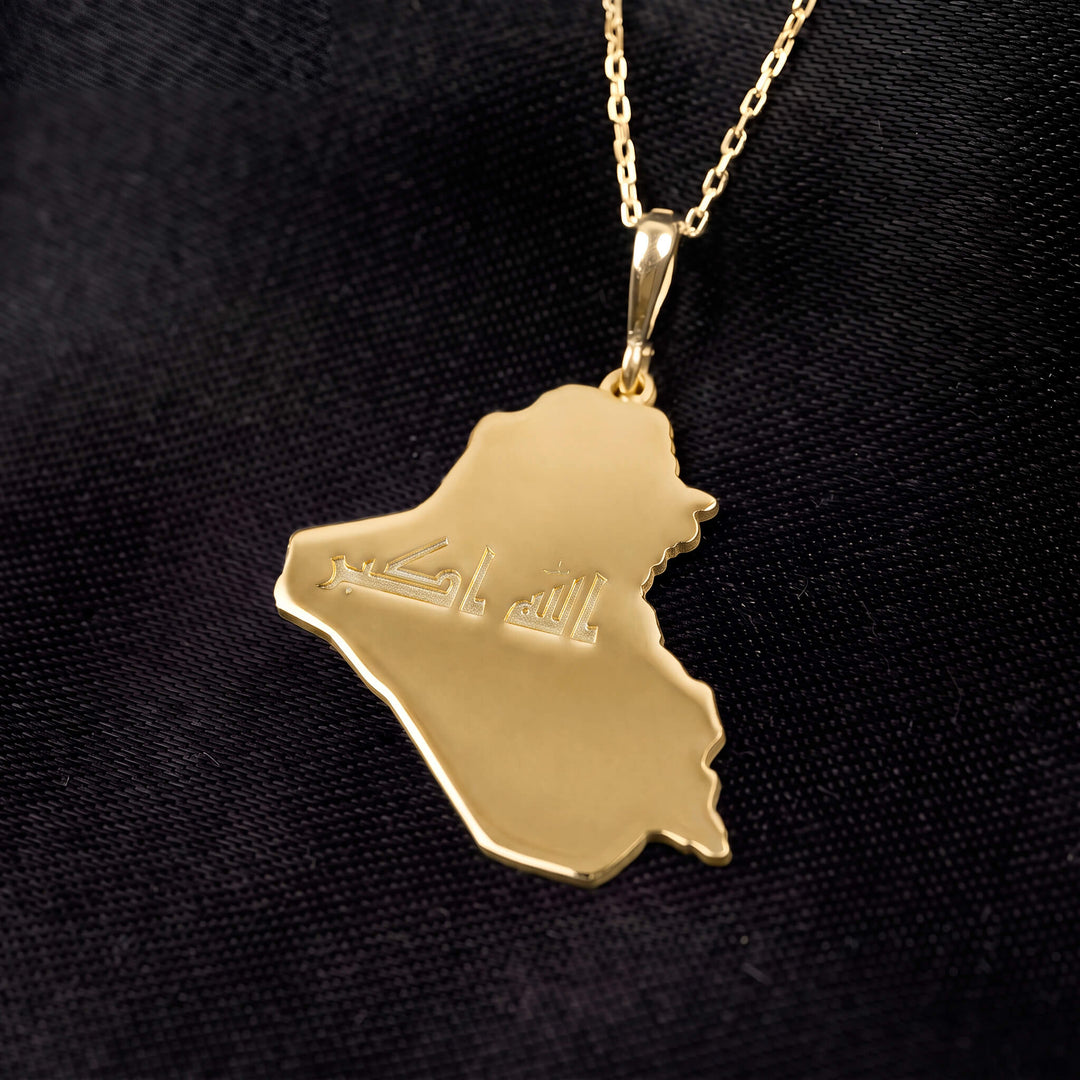 Iraq map necklace, gold finish