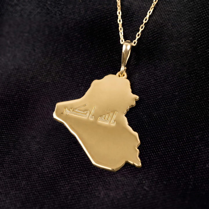 Iraq map necklace, gold finish
