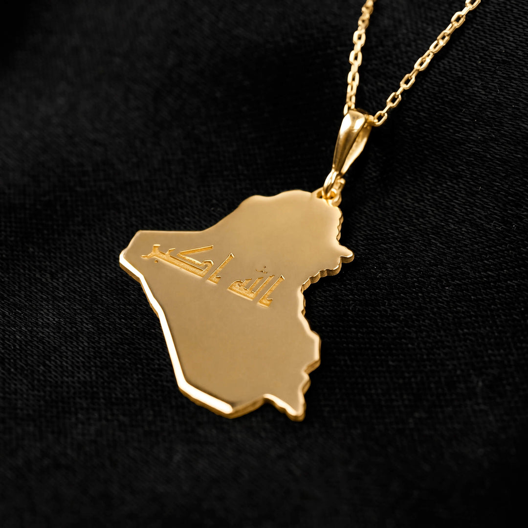 Iraq map necklace in gold