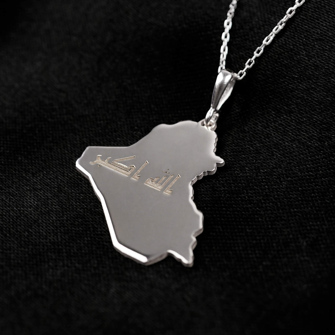 Iraq map necklace in sterling silver