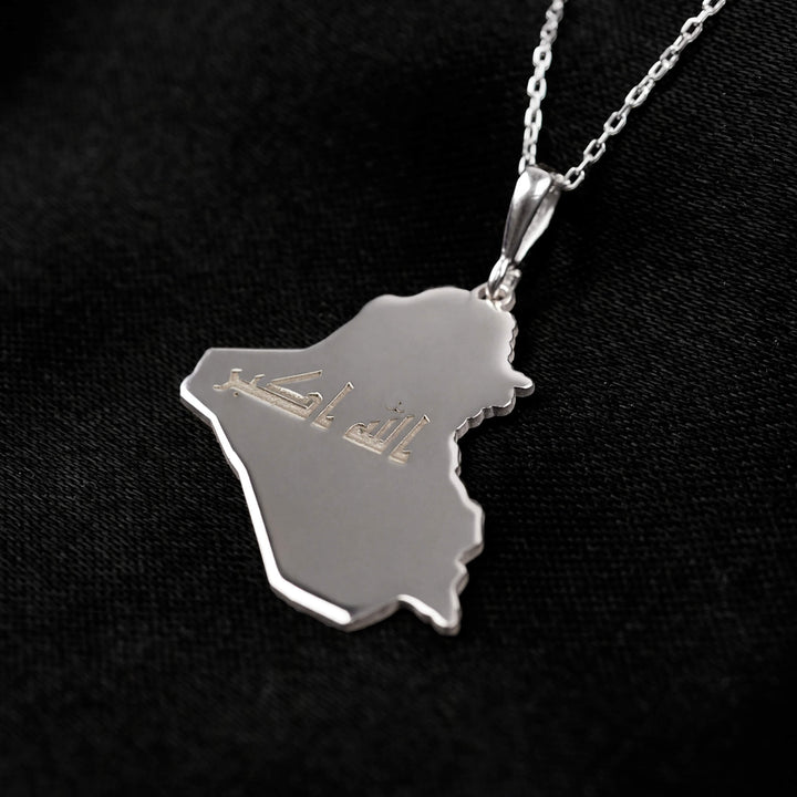 Iraq map necklace in sterling silver