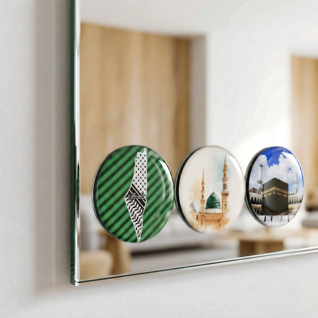 Ensemble d'autocollants pour les lieux saints islamiques – Kaaba, Masjid an-Nabawi et Masjid al-Aqsa