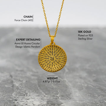 Islamic Necklace - Asma Ul Husna 18K Gold Plated Silver Pendant - Islamic Wall Art Store