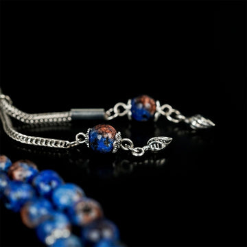 Islamic Prayer Beads - Aqua Blue & Black Speckled Dhikr Beads - Islamic Wall Art Store