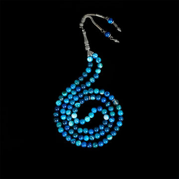 Islamic Prayer Beads - Aqua Blue Marbled Agate Stone Dhikr Beads - Islamic Wall Art Store