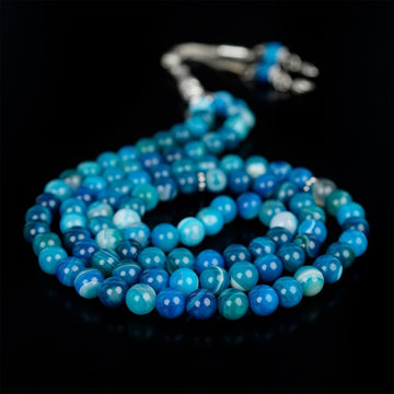 Islamic Prayer Beads - Aqua Blue Marbled Agate Stone Dhikr Beads - Islamic Wall Art Store