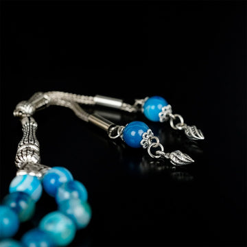 Islamic Prayer Beads - Aqua Blue Marbled Agate Stone Dhikr Beads - Islamic Wall Art Store
