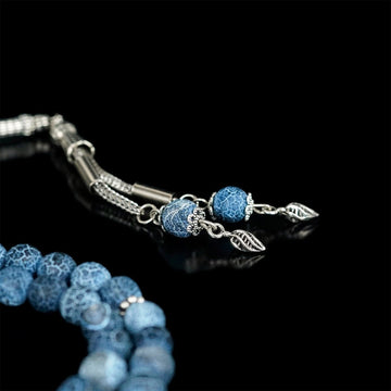 Islamic Prayer Beads - Blue Crack Agate Stone Beads Tasbeeh - Islamic Wall Art Store