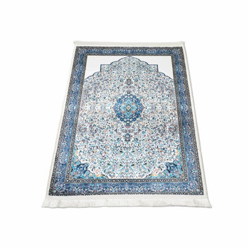 Islamic Prayer Mat White & Blue Classic Ornate - Islamic Wall Art Store