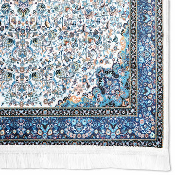 Islamic Prayer Mat White & Blue Classic Ornate - Islamic Wall Art Store