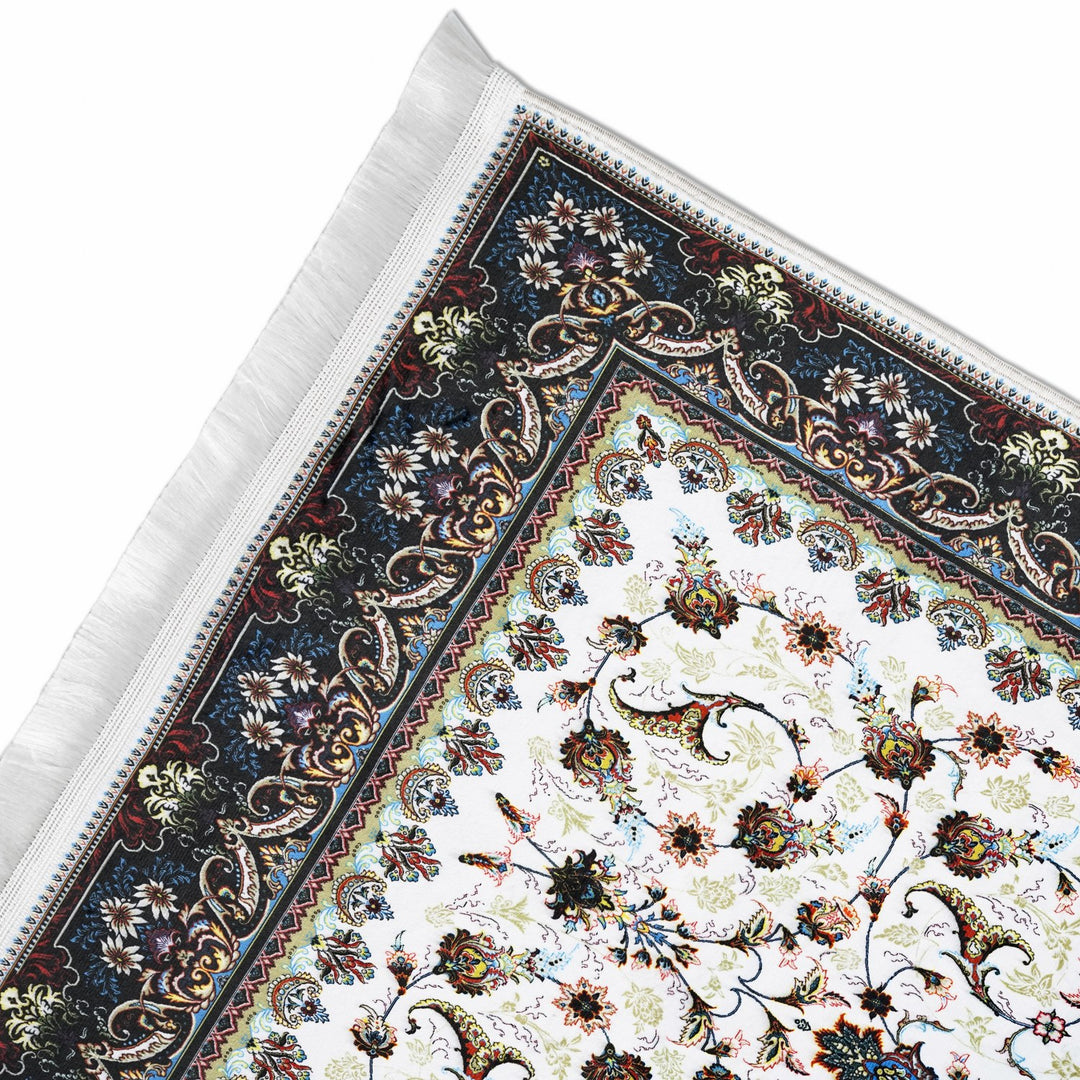 white-navy-islamic-prayer-mat-floral-pattern-soft-acrylic-islamicwallartstore