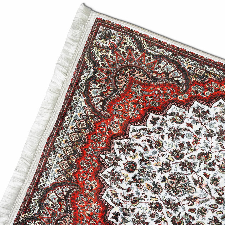 muslim-prayer-carpet-white-red-ornate-design-soft-fabric-islamicwallartstore