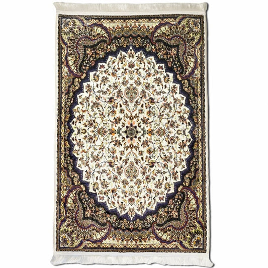 Islamic Prayer Rug - Beige & Black Vintage Floral - Islamic Wall Art Store