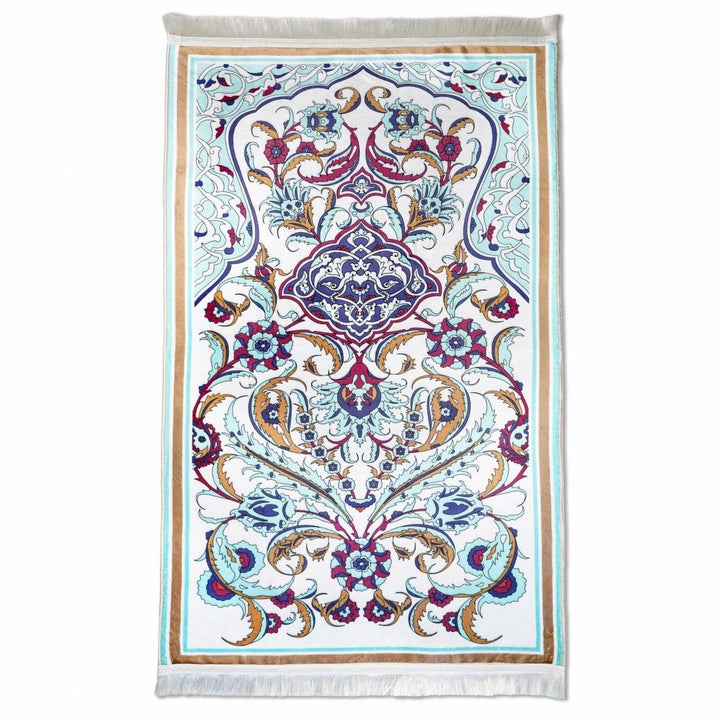 muslim-prayer-rug-pastel-floral-design-aqua-islamicwallartstore