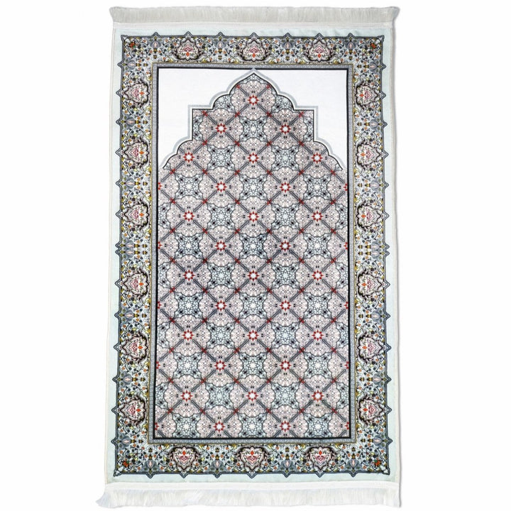 islamic-prayer-rug-gray-red-geometric-pattern-soft-fabric-islamicwallartstore