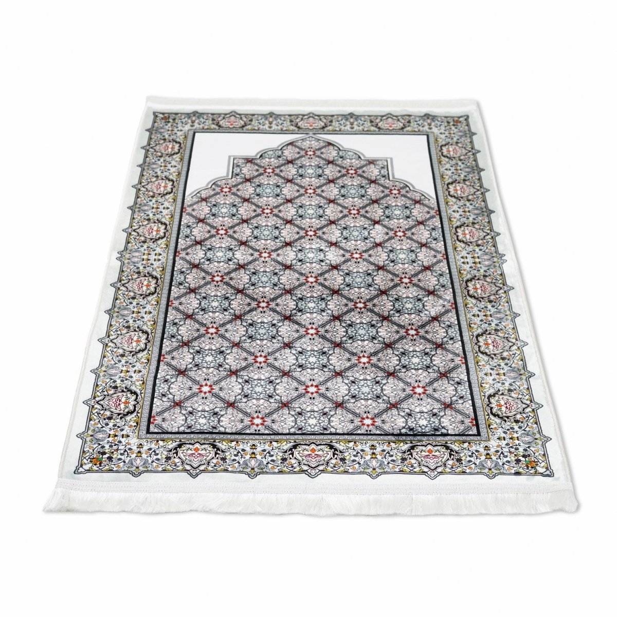 Round Islamic Rug Islamic Prayer Rug - Gray & Red Geometric Mat