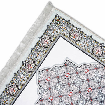 Islamic Prayer Rug - Gray & Red Geometric Patterns - Islamic Wall Art Store