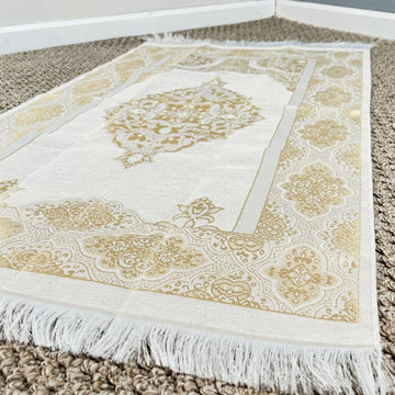 Islamic Prayer Rug Mat, Cream Color Prayer Set - Islamic Wall Art Store
