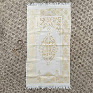 Islamic Prayer Rug Mat, Cream Color Prayer Set - Islamic Wall Art Store
