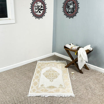 Islamic Prayer Rug Mat, Cream Color Prayer Set - Islamic Wall Art Store