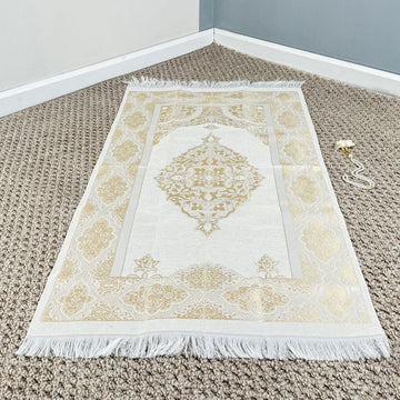Islamic Prayer Rug Mat, Cream Color Prayer Set - Islamic Wall Art Store
