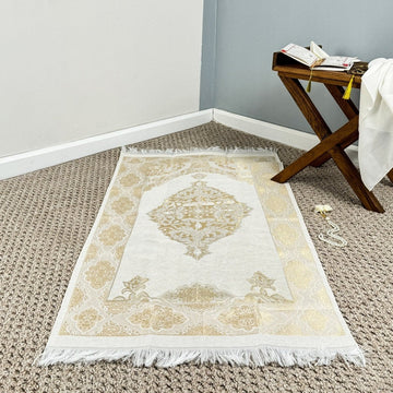 Islamic Prayer Rug Mat, Cream Color Prayer Set - Islamic Wall Art Store