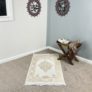 Islamic Prayer Rug Mat, Cream Color Prayer Set - Islamic Wall Art Store