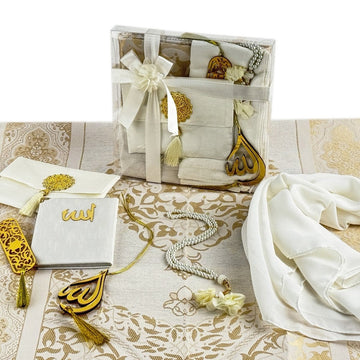 Islamic Prayer Rug Mat, Cream Color Prayer Set - Islamic Wall Art Store