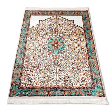 Islamic Prayer Rugs - Aqua & Beige Ornate Design - Islamic Wall Art Store