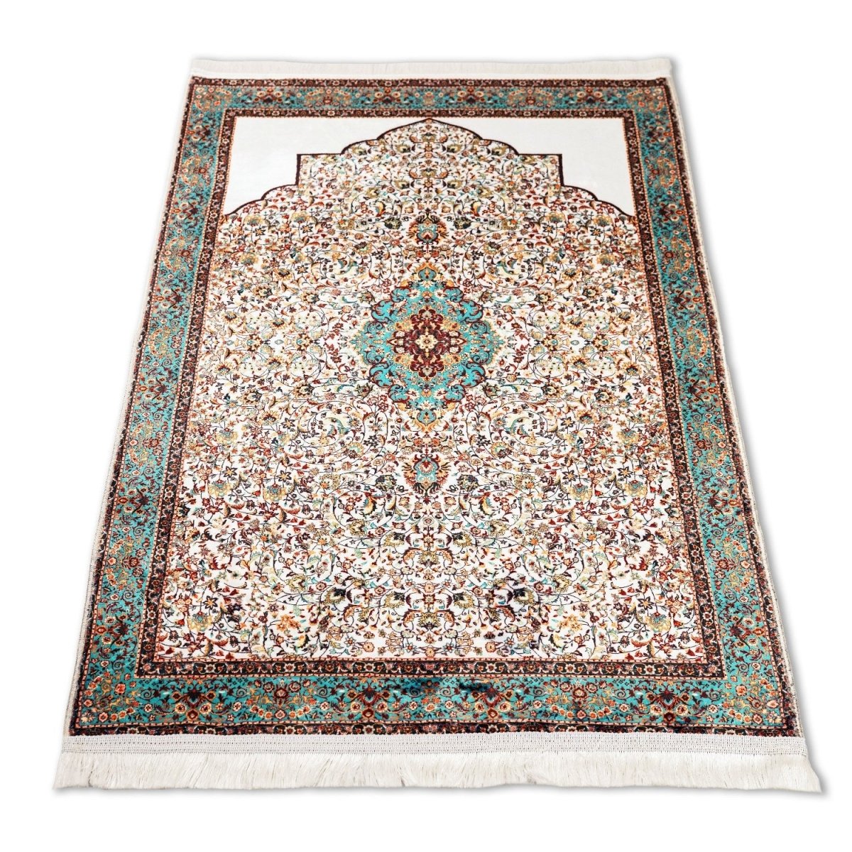 Round Islamic Rug Islamic Prayer Rugs - Aqua & Beige Muslim Carpet Design