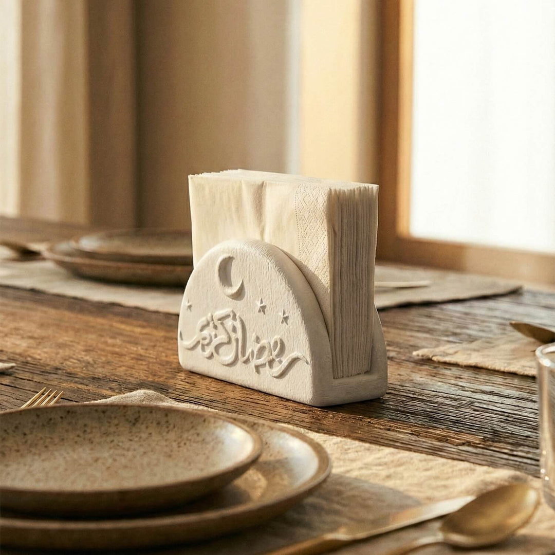 Ramadan Kareem Stone Cast Napkin Holder – Modern Concrete Iftar Decor