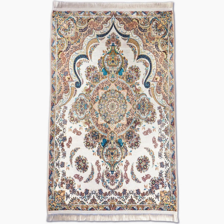 praying-rug-islam-ivory-blue-floral-pattern-soft-fabric-islamicwallartstore