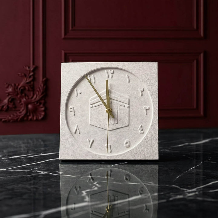 Kaaba Stone Desktop Clock Arabic Numerals Premium Islamic Decor