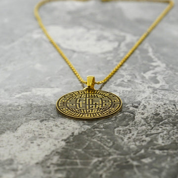 Kalima Shahada Kufic Muslim Jewelry - 18K Gold Plated Silver Pendant - Islamic Wall Art Store