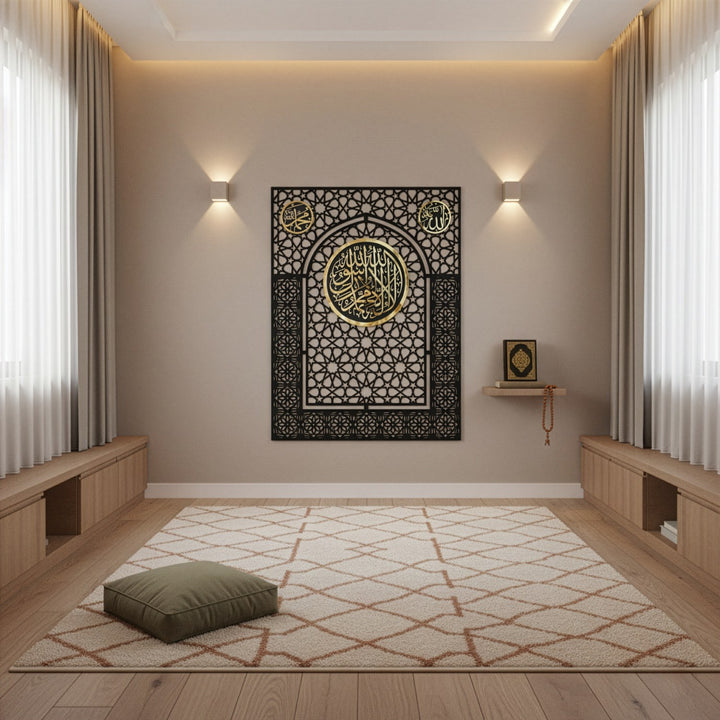 kalima-tawheed-mihrab-wall-art-for-prayer-spaces-allah-muhammad-calligraphy-motif-islamicwallartstore
