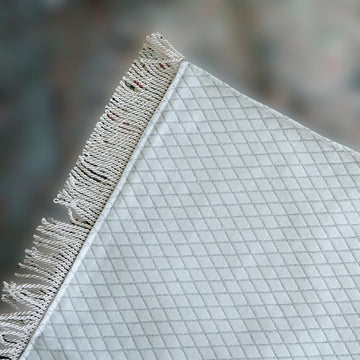 Kilim Prayer Rug: close-up of the quilted backing and fringed edge