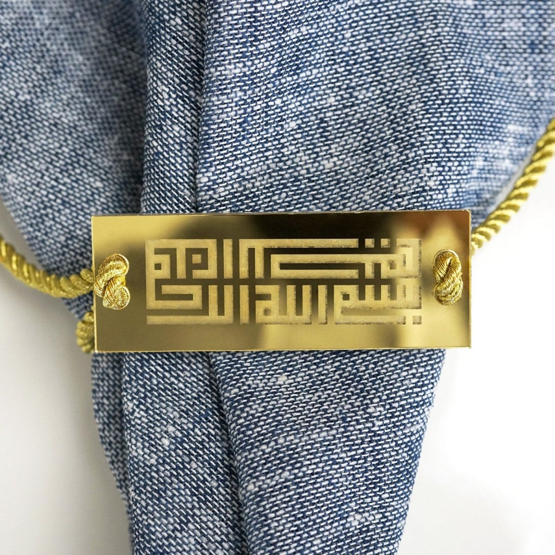 Kufic Bismillah napkin holder with cord in gold