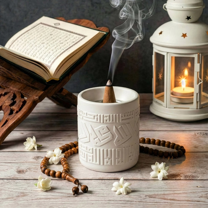 Kufic Stone Incense Burner (Mabkhara) – Handmade Allah(SWT) & Mohammed (PBUH) Calligraphy Decor