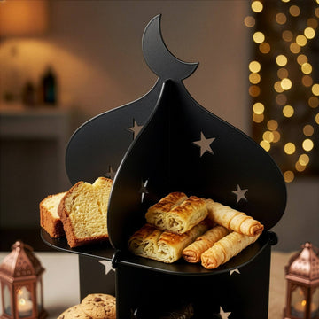 Présentoir minaret en métal – Plateau à dattes et douceurs pour l'iftar du Ramadan