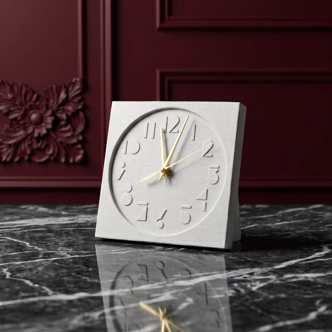 Latin Numbers Stone Desktop Clock Premium Decor