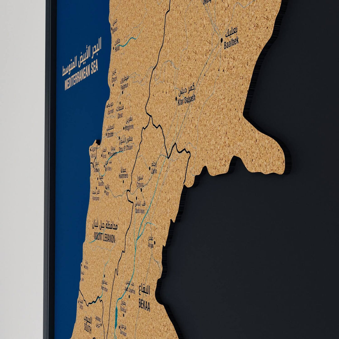 Framed Lebanon Cork Map Premium Wall Decor