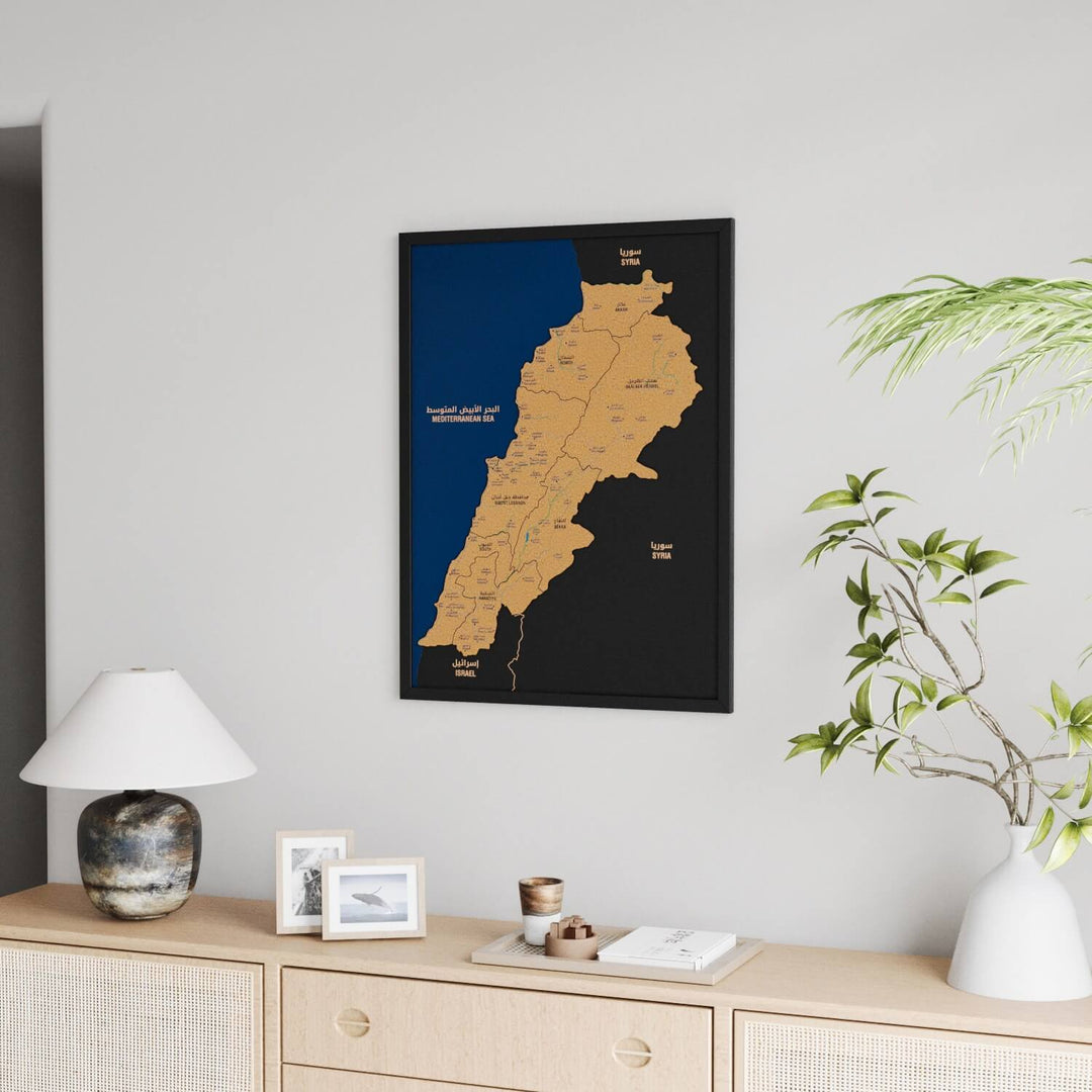 Framed Lebanon Cork Map Premium Wall Decor